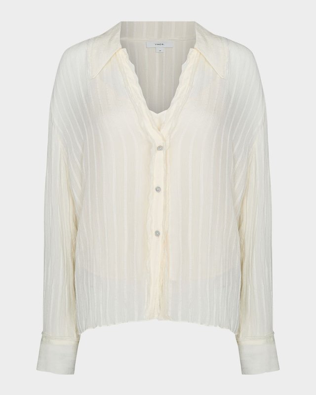 Crushed Stripe Long-Sleeve Blouse